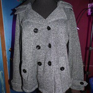 GOTH ROCKABILLY PIN UP GRAY BUTTONED SWEATER HOODIE JACKET XXL NWOT